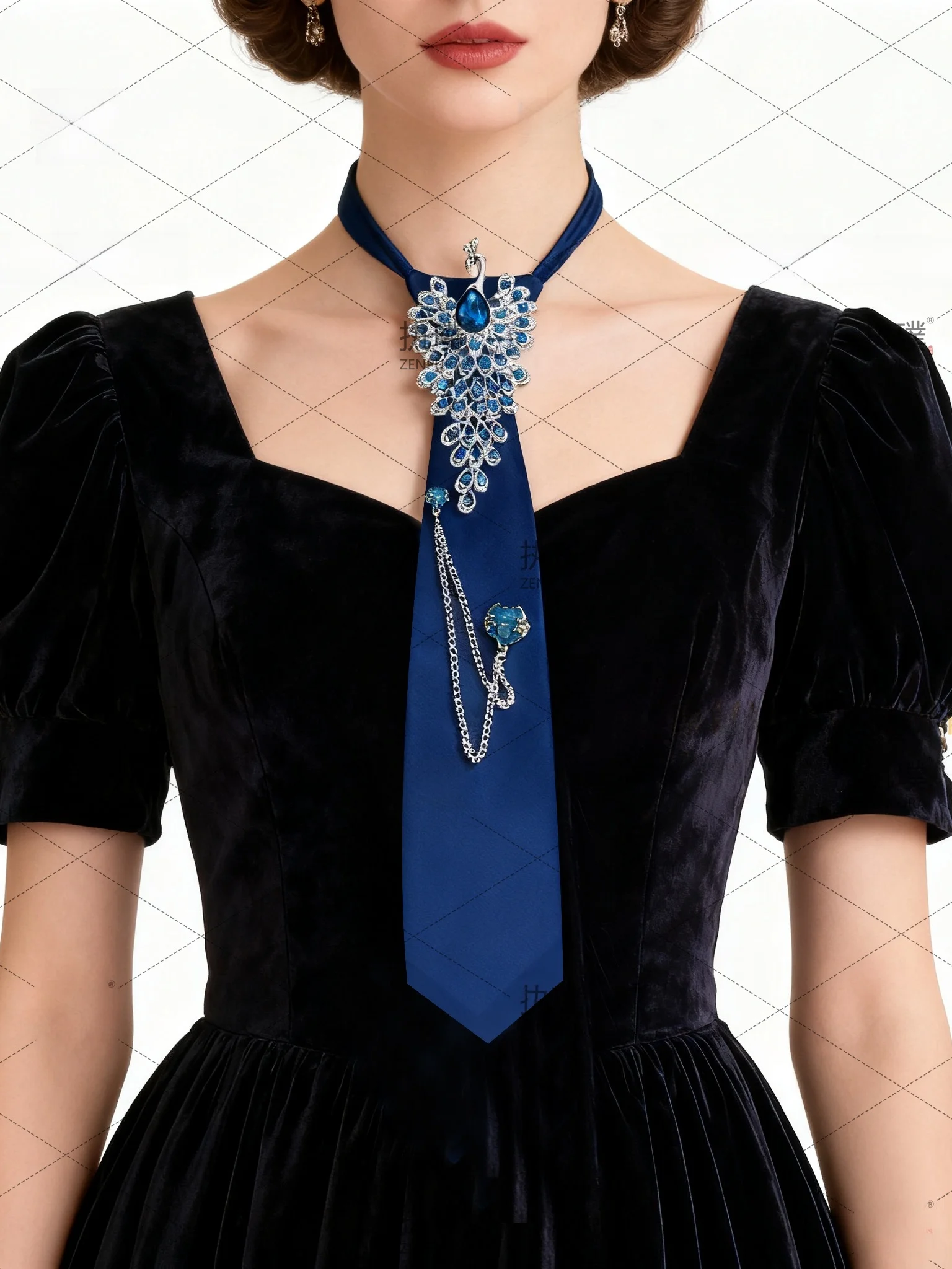 original-design-luxury-chain-tie-peaco-blue-diamond-decorative-no-tie-jk-orm-accory-casual-sle-mixed-fabric-bow-tie