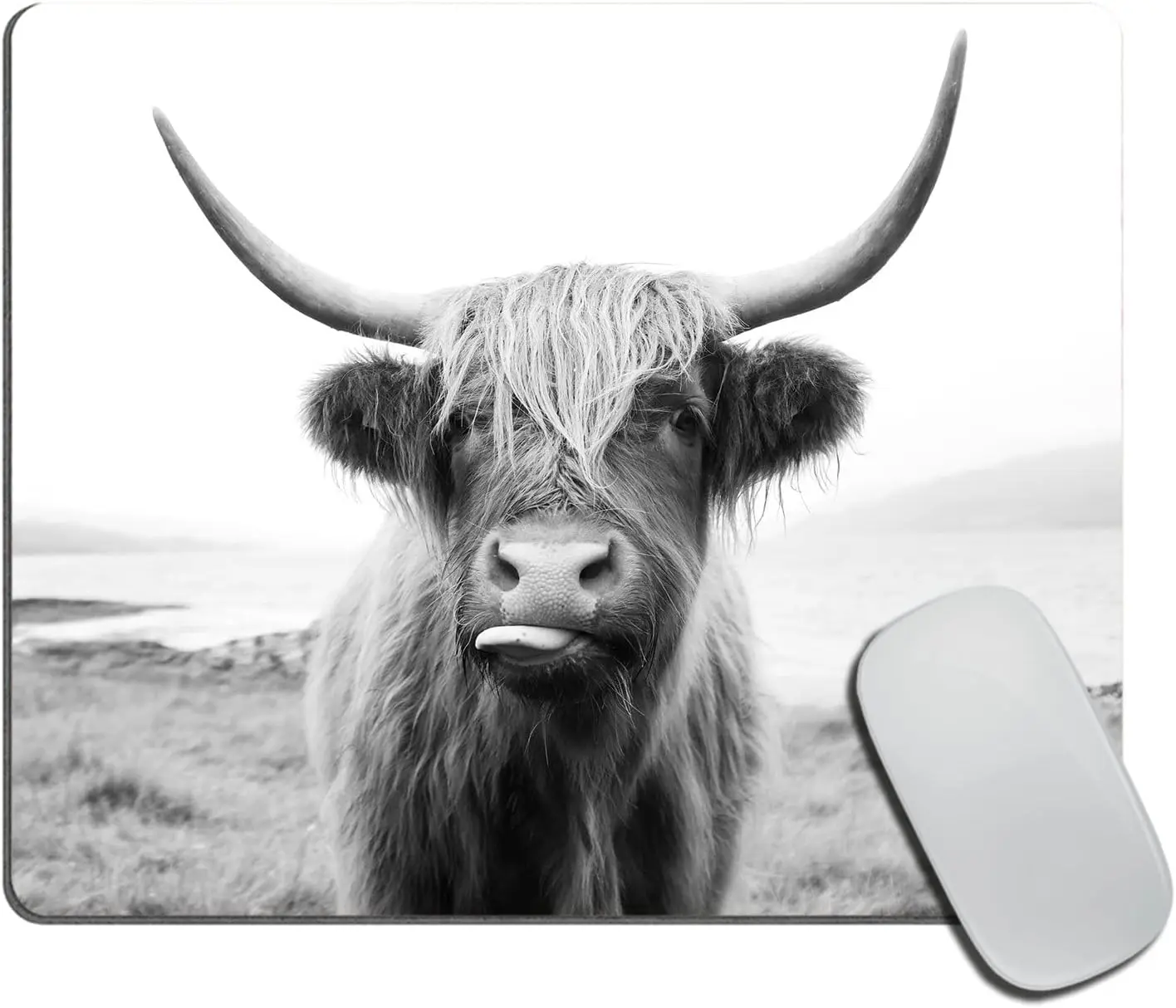 

Black and White Mouse Pad Scottish Highland Cow Mouse Pad Non Slip Rubber Base MousePads for Office Laptop 9.5"x7.9"x0.12" Inch