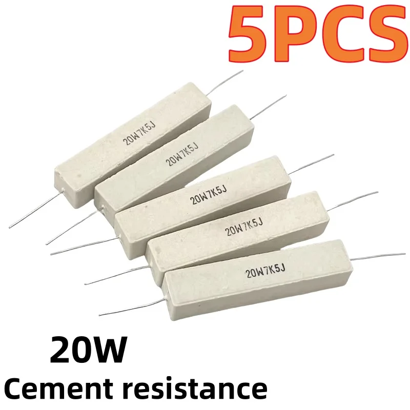 5PCS Cement resistance 20W horizontal 0.1R/0.47/2/4/3/5/6.8//10/47/100 ohms/1K/10K