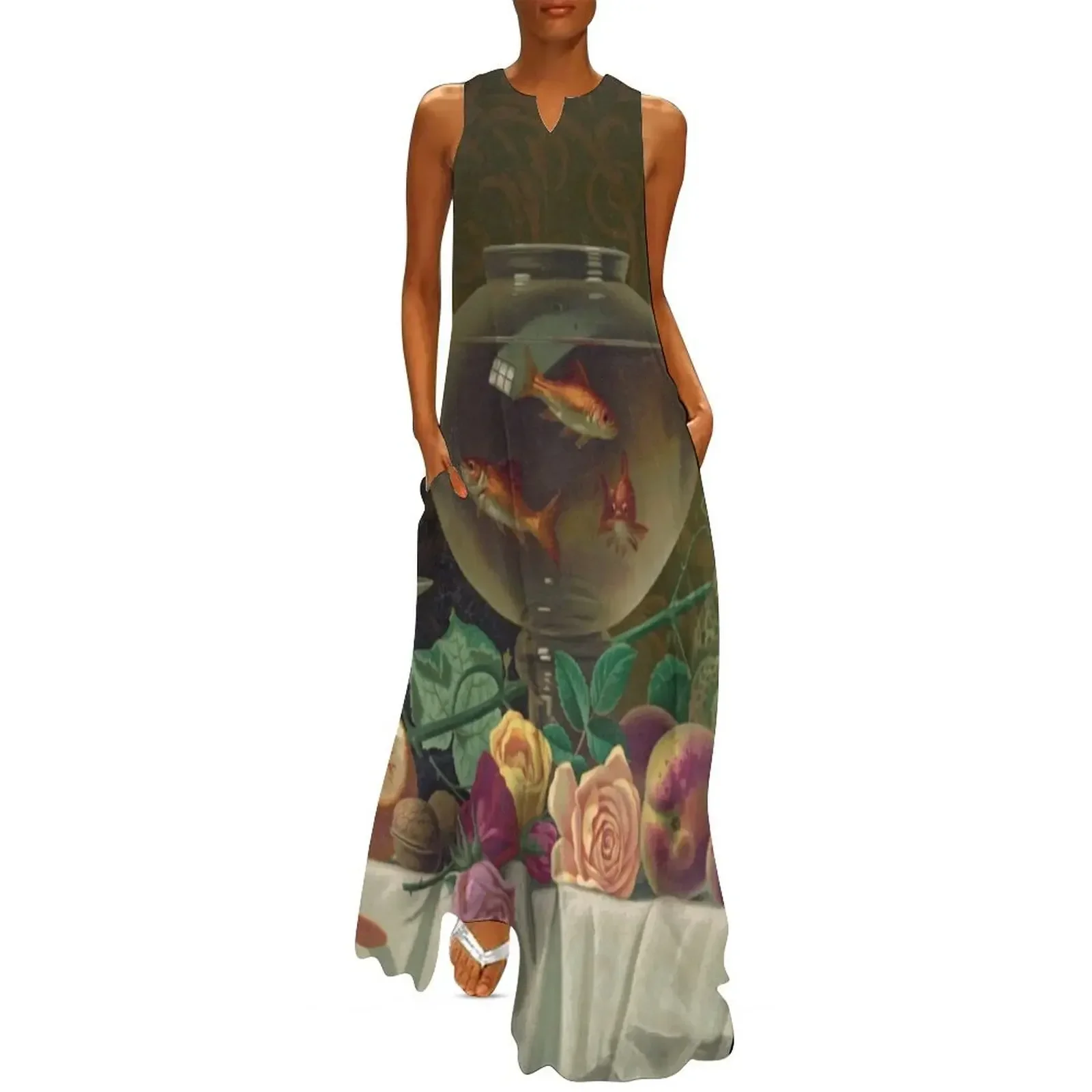 

Still life with fruit and fish Long Dress luxury evening dresses 2025 loose women's dress dress summer 2025 women