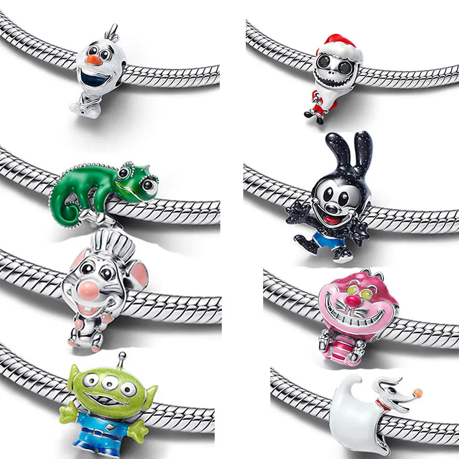 الخرز قلادة من سلسلة Disney Golden Stitch من الفضة الإسترلينية عيار 925 الأكثر مبيعًا، مثالية للاستخدام مع الأساور الأصلية التي يمكنك صنعها بنفسك! أ فا