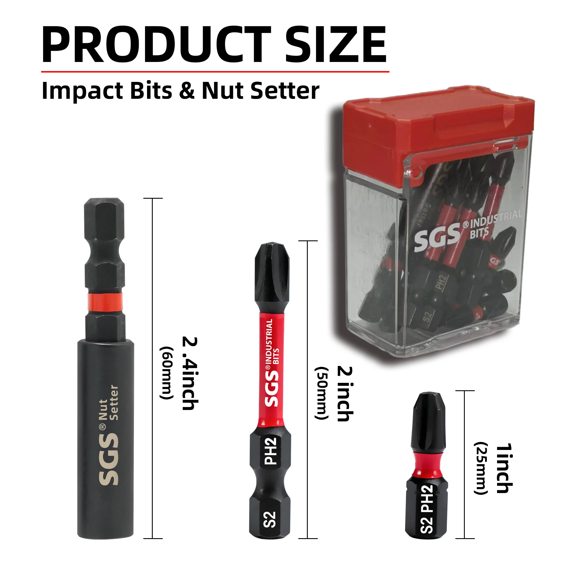 21-Piece Red Box Impact Screwdriver Bit Set Includes 50Mm/25Mm Dual-Length Bits, Ph2 Specification + Extension Rod, Suitable for Furniture Assembly / Plumbing and Electrical Installation / Equipment Maintenance, Etc., to Accurately Solve the Problem of Removing and Installing Phillips Screws
