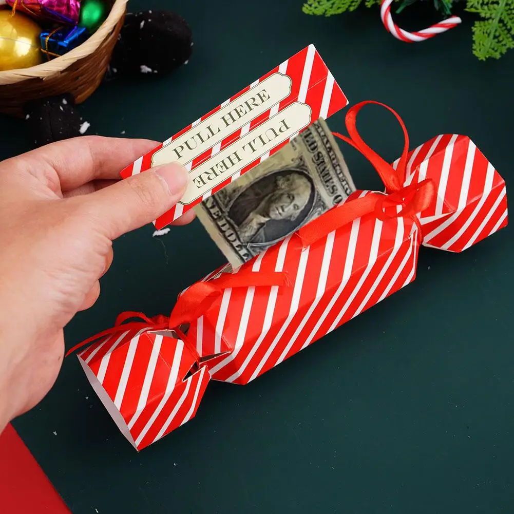 Christmas Surprise Money Pull Pouch 4PCS Cash Gift Box Candy Bag Style Money Holder with Pull Out Card DIY Christmas Decoration