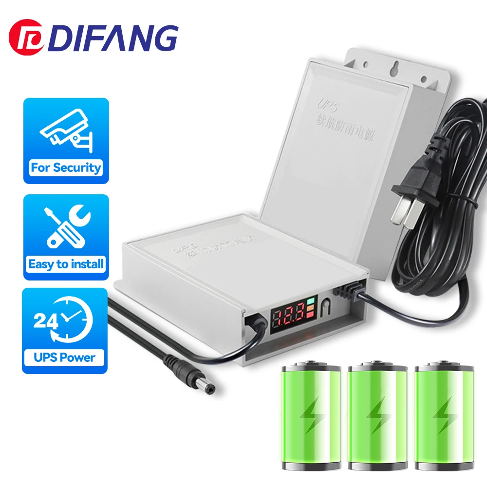 DIFANG 5400mAh UPS Power Supply with LCD Display DC12V Uninterruptible Power Backup for Security Camera, CCTV, Router Emerge