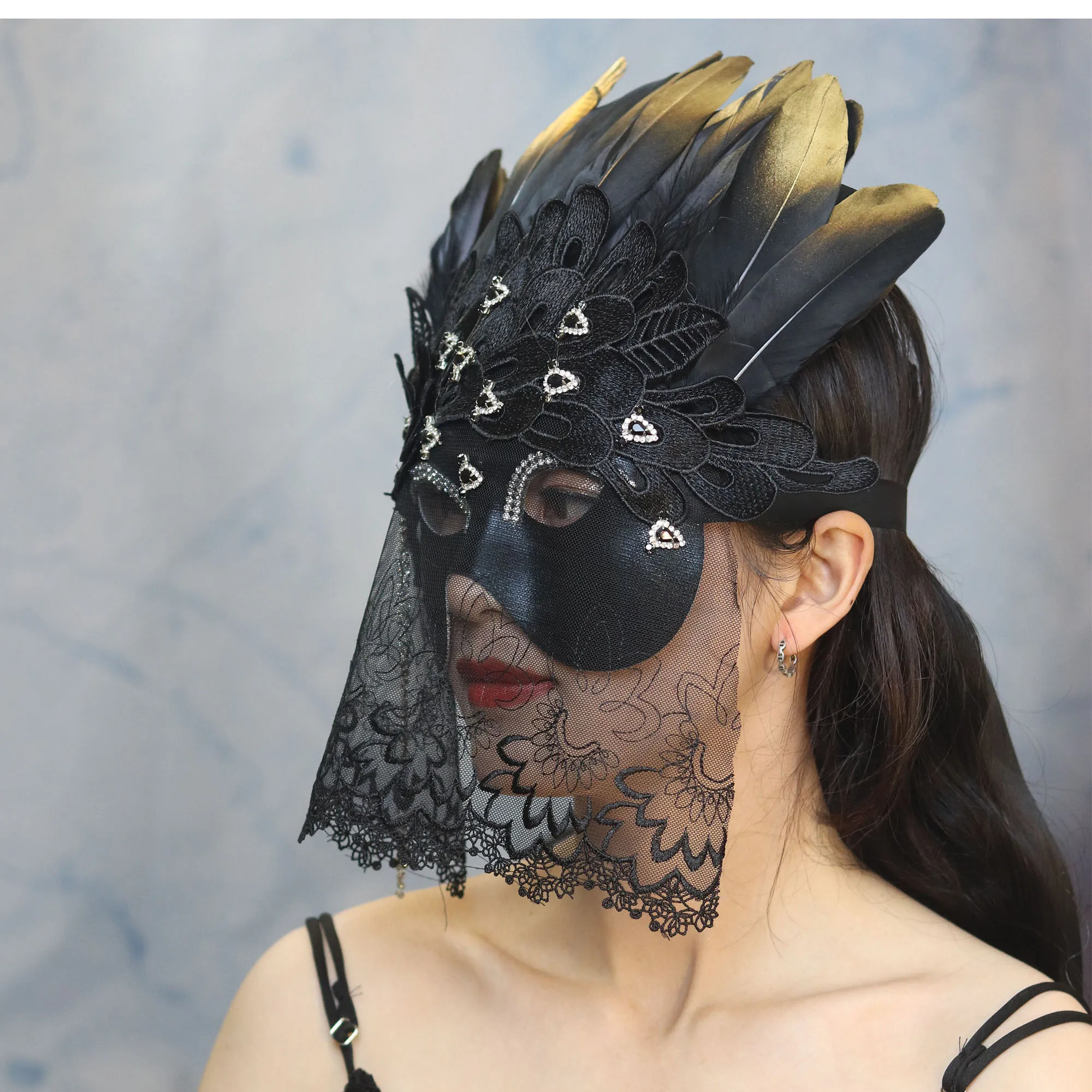 Máscara Etapa Halloween Plumas de Navidad Venecia Negra Fiesta exagerada Fiesta enmascarada Hombres y mujeres