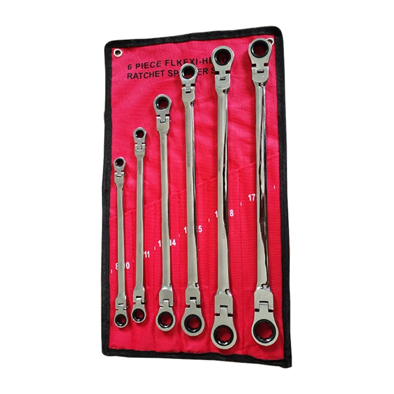 6-Piece Flex-Head for Extra Long Ratcheting Wrenches Double Box End Vanad