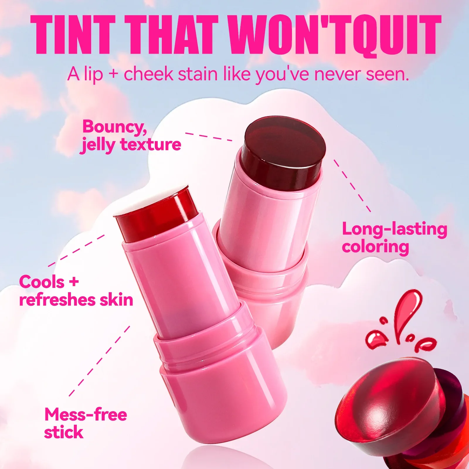 Rubor de gelatina multiusos de 4 colores, tinte transparente Natural de larga duración, colorete de agua refrescante para labios y mejillas, sombra de ojos para maquillaje