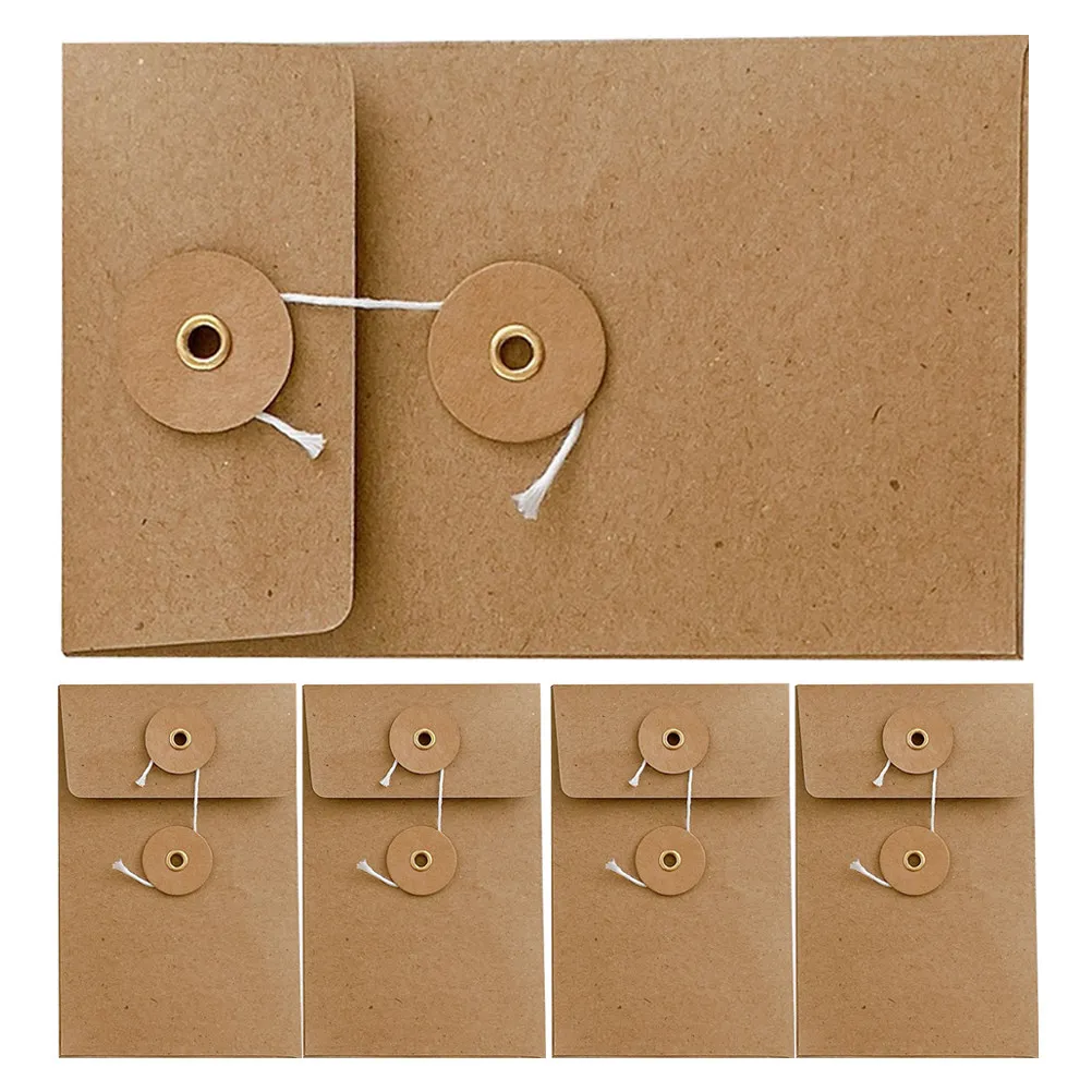 

5Pcs Vintage Kraft Paper Document Envelopes String Tie Closure Small Square Kraft Envelopes for Office Invitations Cards Storage