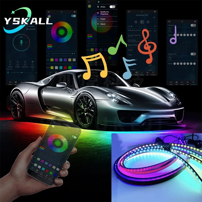 Car Flexible Underglow Strip Light LED Underbody  APP Control RGB Neon Lights for Auto Decorative Ambient Atmosphere Lamp