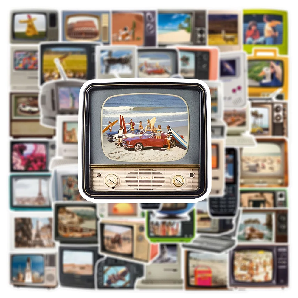 10/30/50pcs Retro Art TV Set Computer Phone Stickers Vintage Cartoon Sticker Scrapbooking Phone Luggage Laptop Decals Decoration