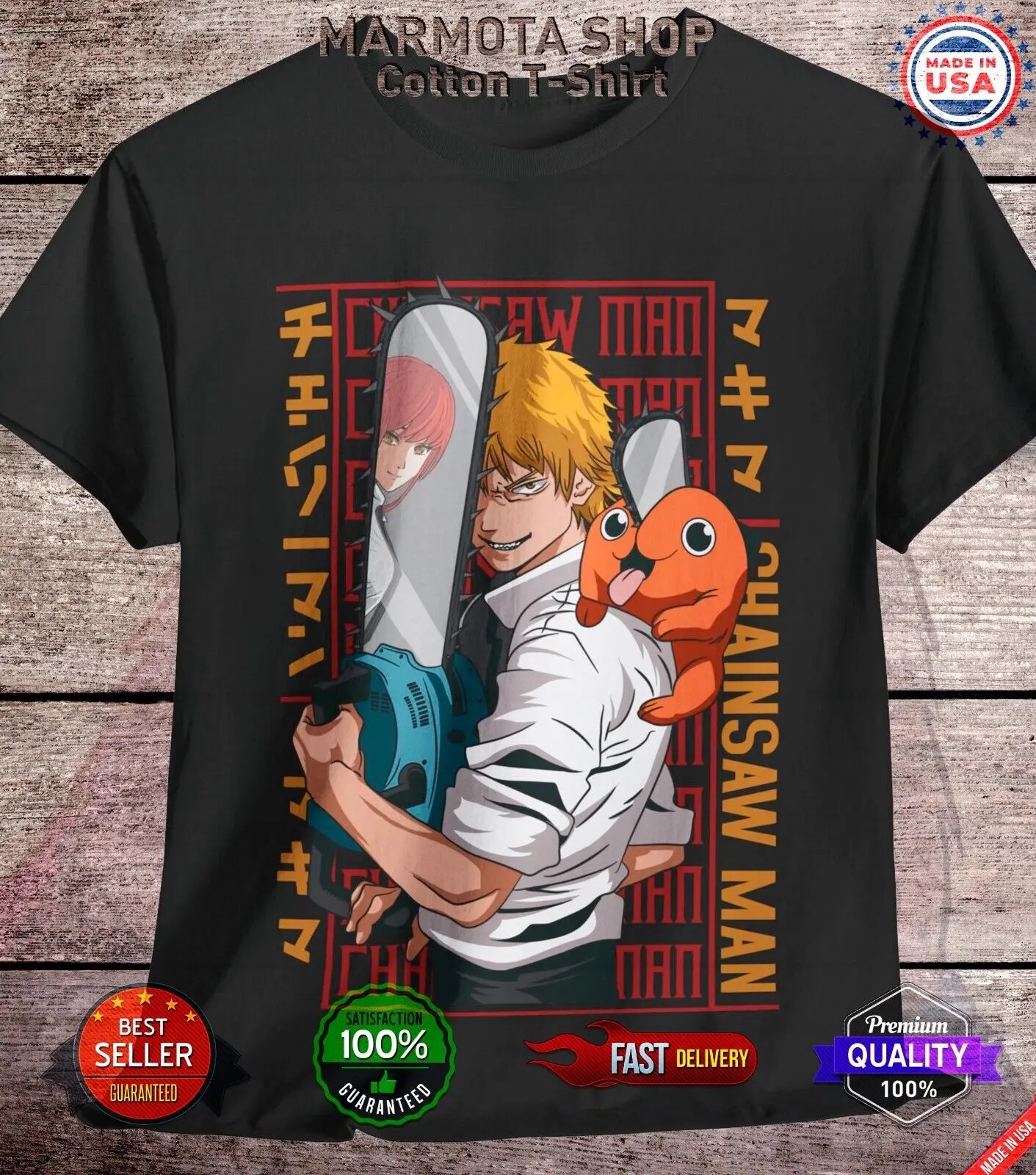 

Makima Chainsaw Man Denji Shirt Anime Tee T-Shirt Pochita Horror Manga Otaku