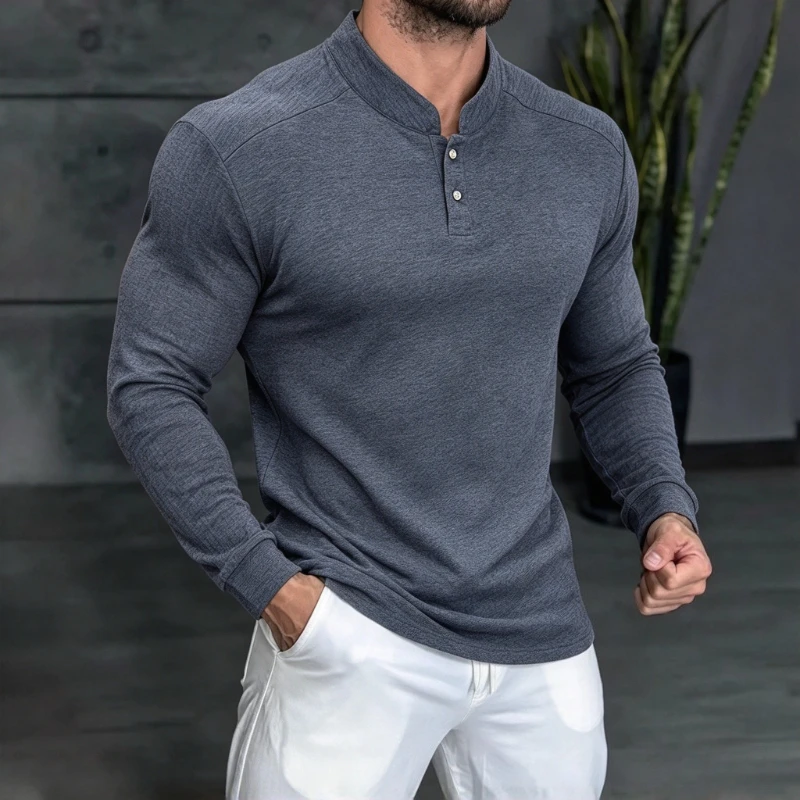 Men's Business Long Sleeved Formal Polo Shirts Autumn Spring Smart Casual Work Tops Tee Man Office Workwear Polo Collar T Shirts