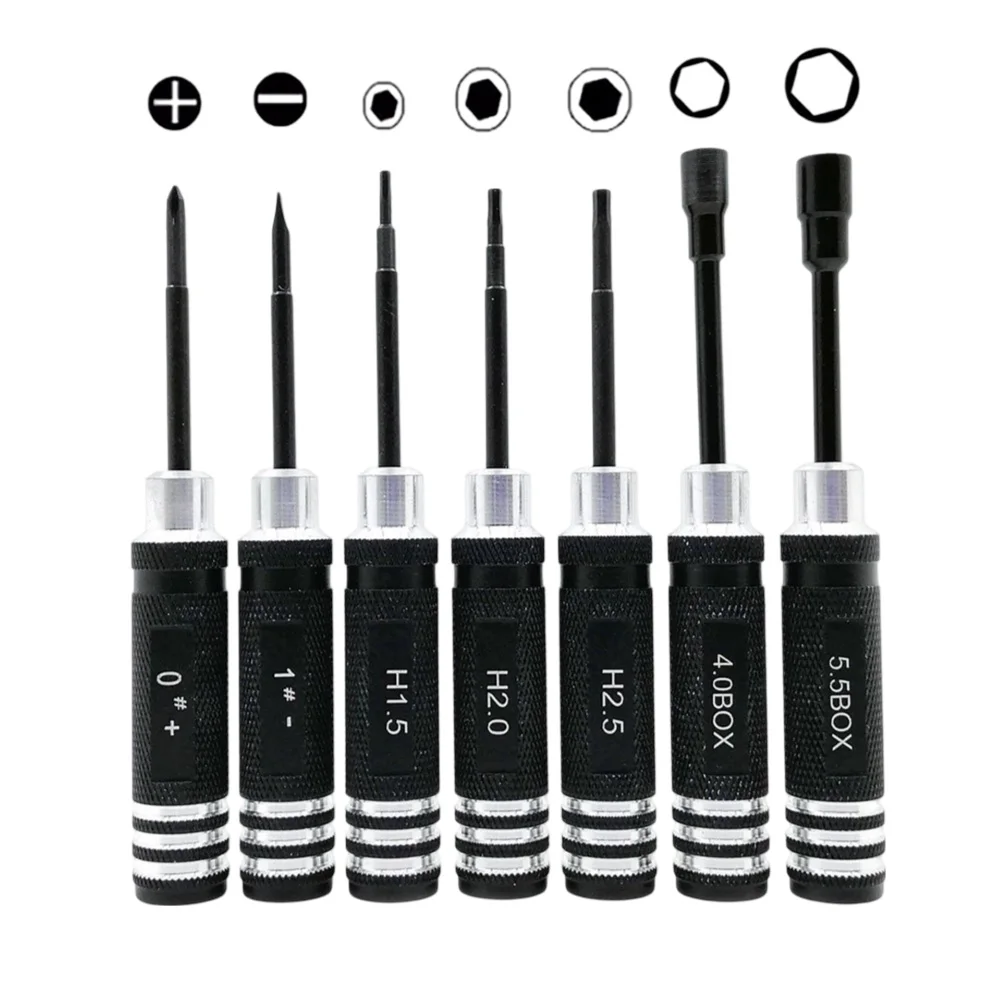 7PCS Hex Screw Driver Screwdriver Repair Tool Kit Set Hex Nut Key Socket For RC Helicopter Airplane Robotics Car H1.5 2.0 2.5mm