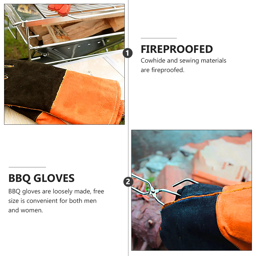

Hot BBQ Oven Gloves Wood Burning High Temperature Resistance Black Polyester Fireplace Men
