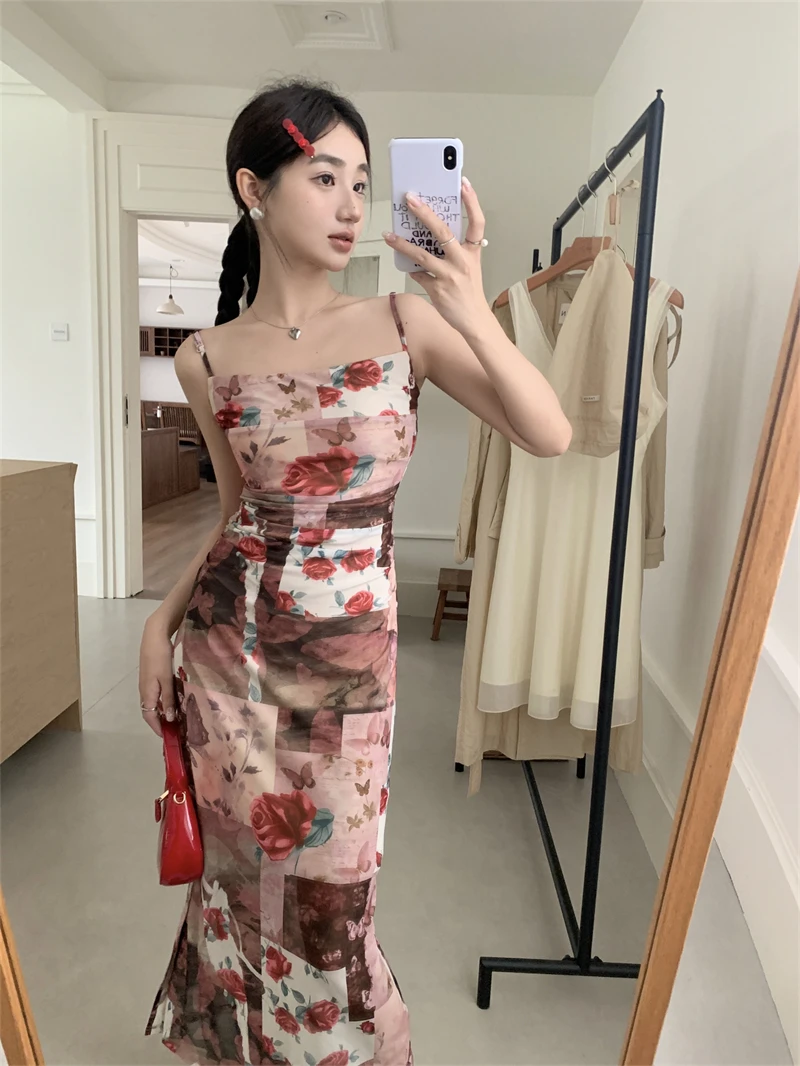 Women's Apicot A-line Long Dress Vintage Elegant Sleeveless Off Shoulder Dresses Y2k One Piece Frocks 2000s Clothes Summer 2024