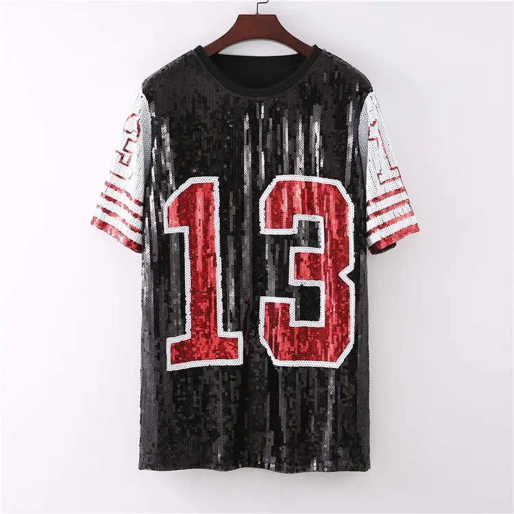 New Baseball Football Game Female Tops Sequin Women Jersey Dress