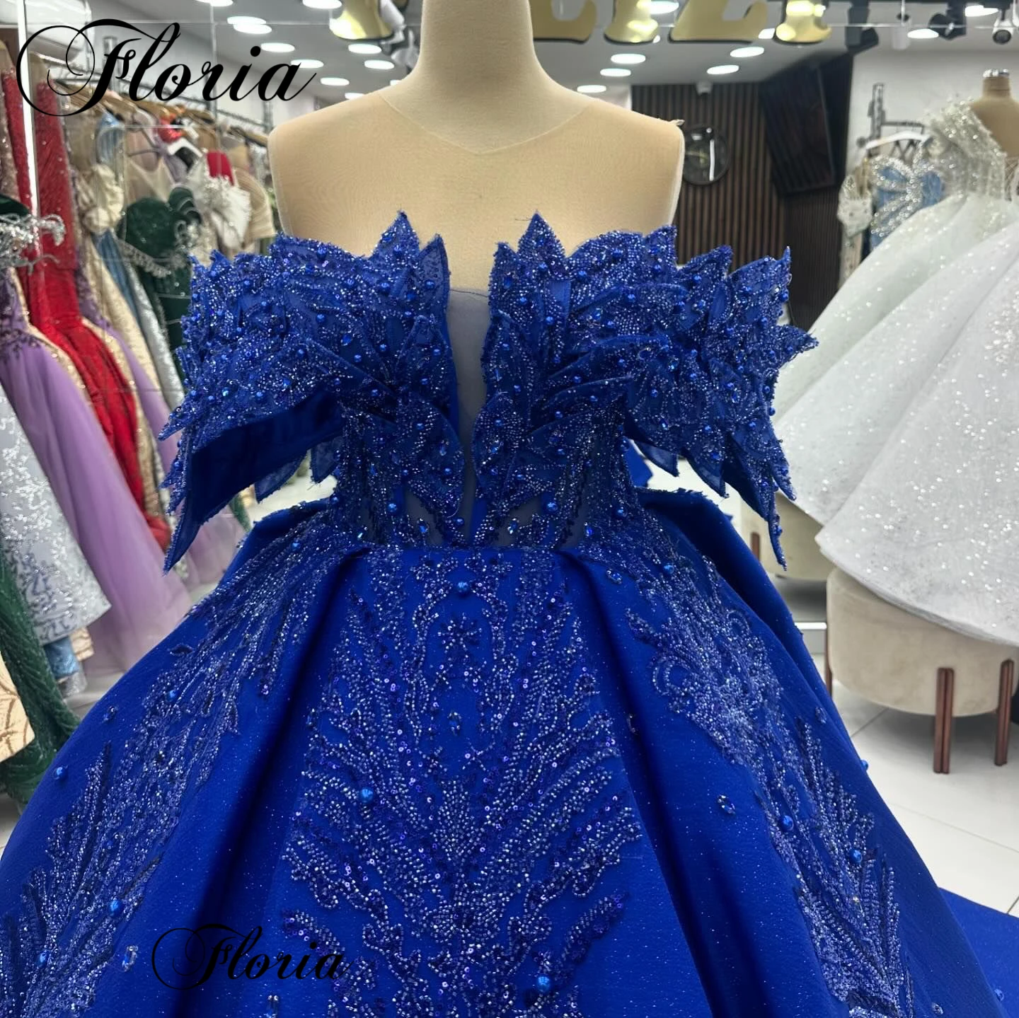 Luxury Royal Blue Evening Dresses A-Line Off Shoulder Beaded Celebrity Dresses Sweetheart Red Carpet Runway Gowns Vestido Longo