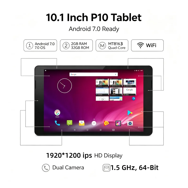 10.1 Inch Android Tablet PC 2 GB RAM 32GB ROM 3