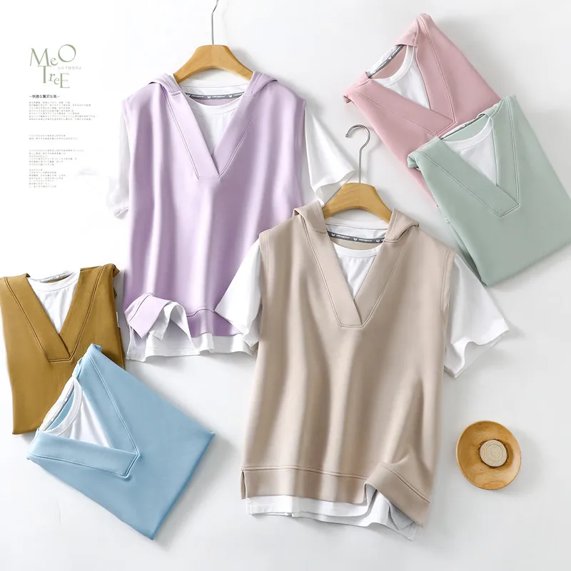 

Loose ort Sve Hoodie Women's Spring Summer Korean Sle f Sve T-irt Air Layer Design Sense Top Single Piece