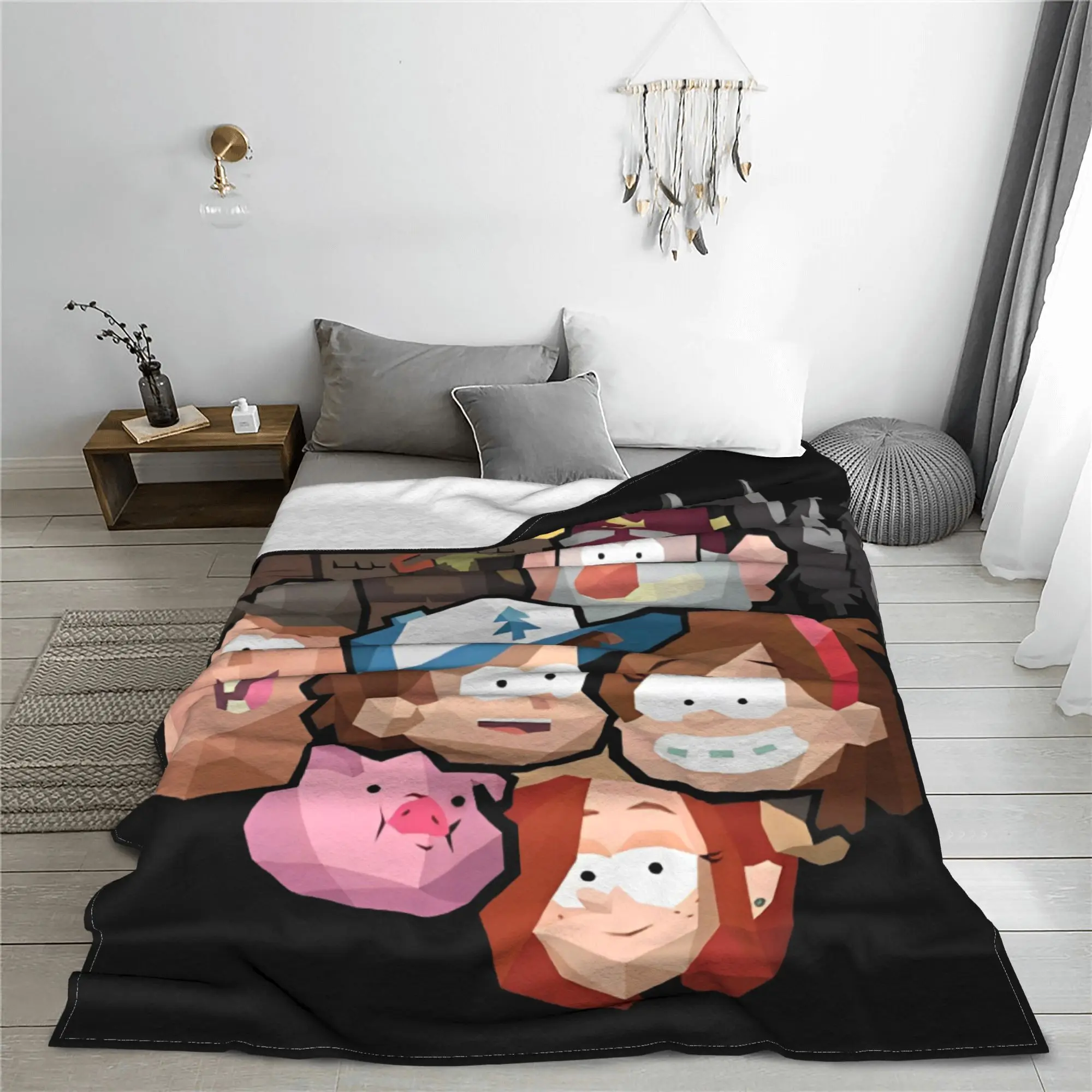 Gravity Falls The Mystery Gang Knitted Blanket Dipper Mabel Fleece Throw Blanket Bedspread Soft Warm Multi-function Rug Piece