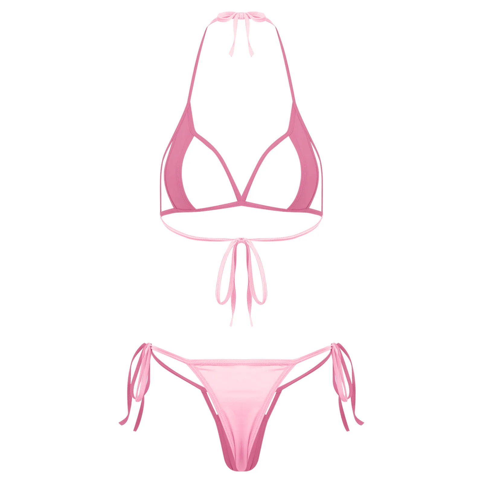 

Women Lingerie Tie-up Bra Set Halter Breast Hollow Out Bra Top with T-back Briefs for Lingerie Night Honeymoon Nightwear Sets