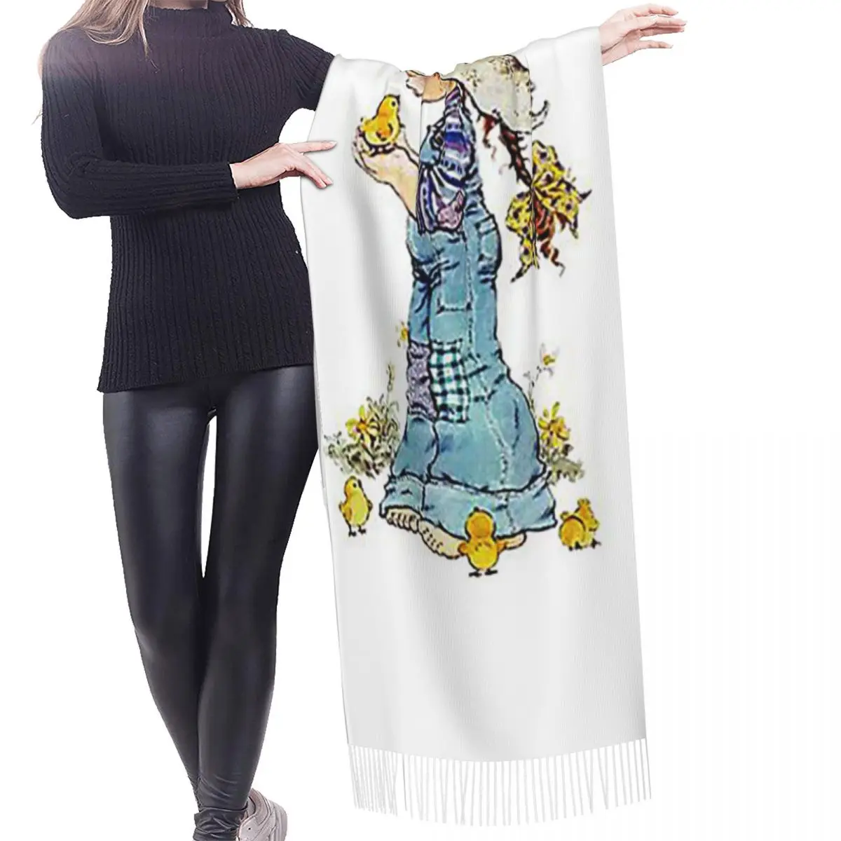 وشاح Kawaii Sarah Kay أوشحة شرابة للنساء شالات دافئة ناعمة ويلتف شال كبير للخريف والشتاء