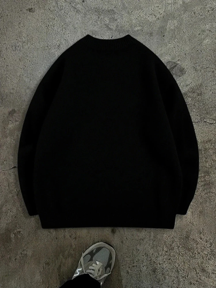 Sweater Rajut Lengan Panjang Trendi Pria, Fashion Outdoor Kerah Bulat, Sweater Longgar Musim Gugur Musim Dingin, Pullover Rajut Vintage Pria