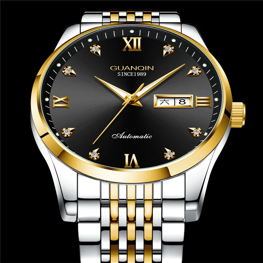 GUANQIN Men's Automatic Mechanical Watch Luminous Sapphire Crystal Waterproof Clock with Date Display Japan Miyota 8205 Movement