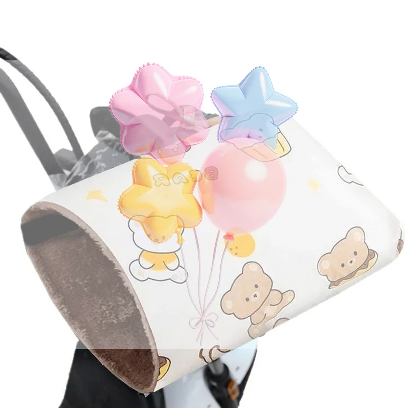 2Pcs Snowproof Cute Bear Printed Winter Motorcycle Handlebar Muffs Thick Coral Fleece for Snowy Day Outdoor Riding