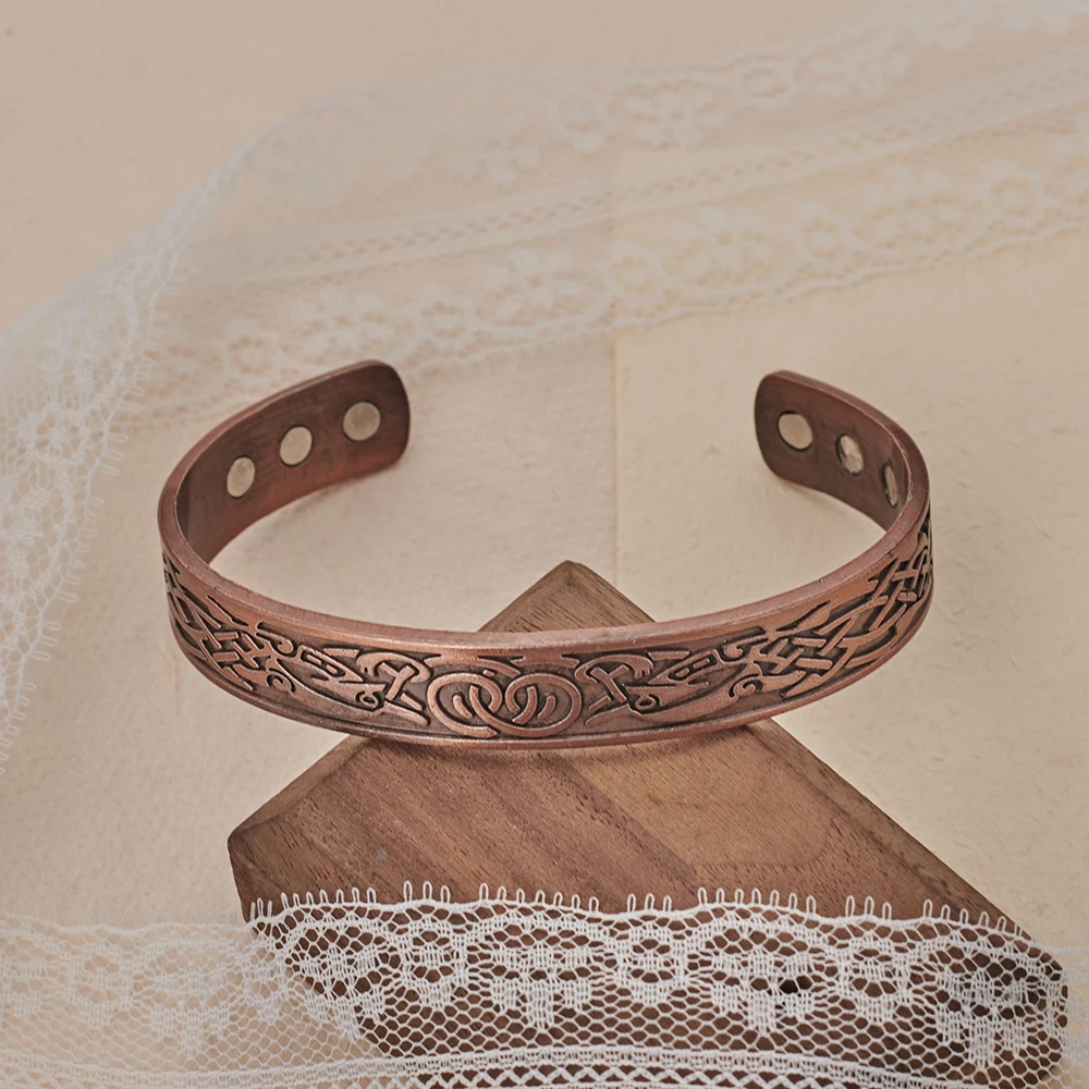 European and American Copper Vintage Simple Double Ring Pattern Magnet Energy Ring Bracelet Set image 6