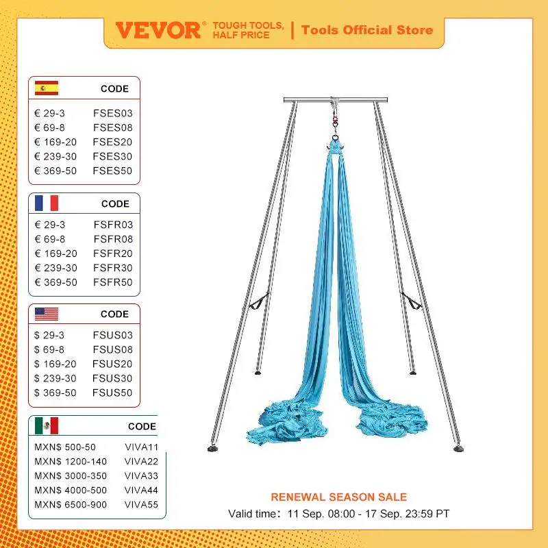 Vevor Aerial Yoga Frame & Hangmat 9.67 Ft Yoga Swing Stand Met 13.1 Meter Luchthangmat Max 551lbs Yoga Rig Voor Indoor Outdoor