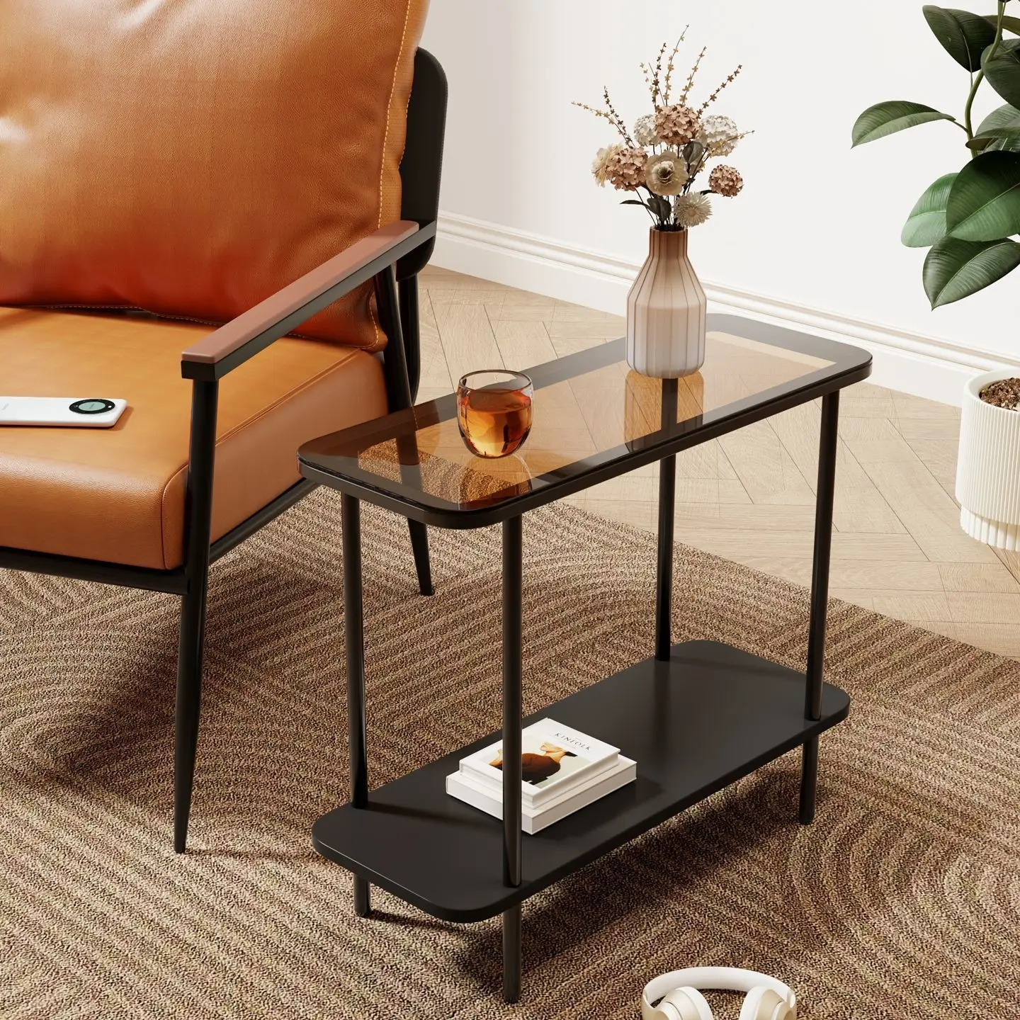 

Hxl ultra-slim home desk with narrow side table & bedside organizer