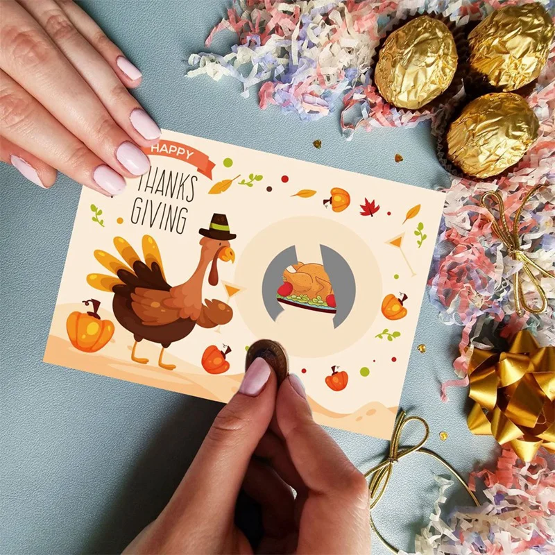 Thanksgiving Party Scratch Game Turkey Cards Holiday Festive Raffle Tickets Durable Easy To Use