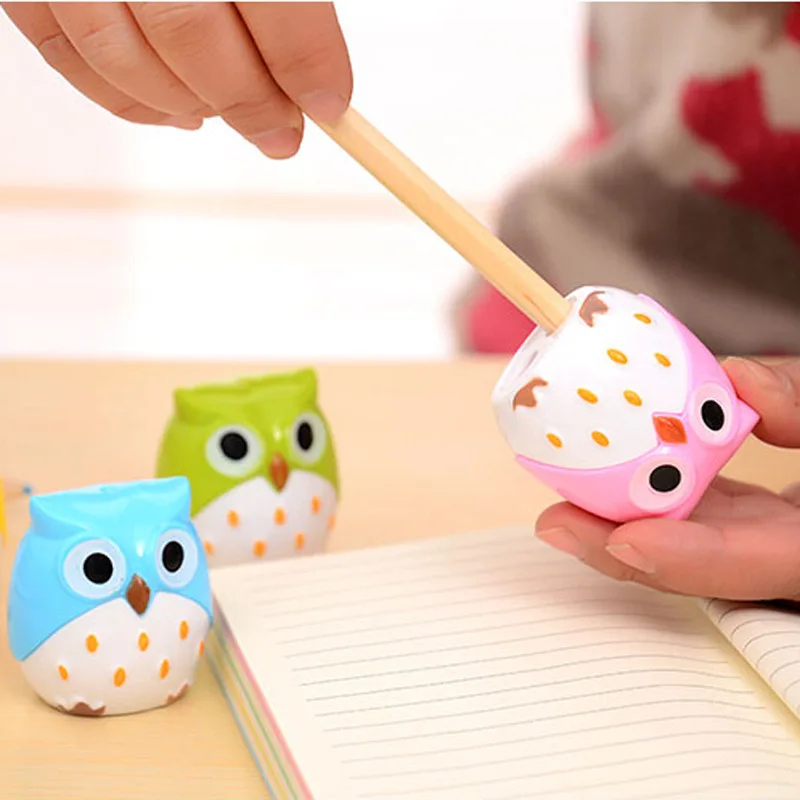 Cute Owl Pencil Sharpener, Creative Double Hole Pencil Sharpener, Escola de papelaria, Presente Kawaii