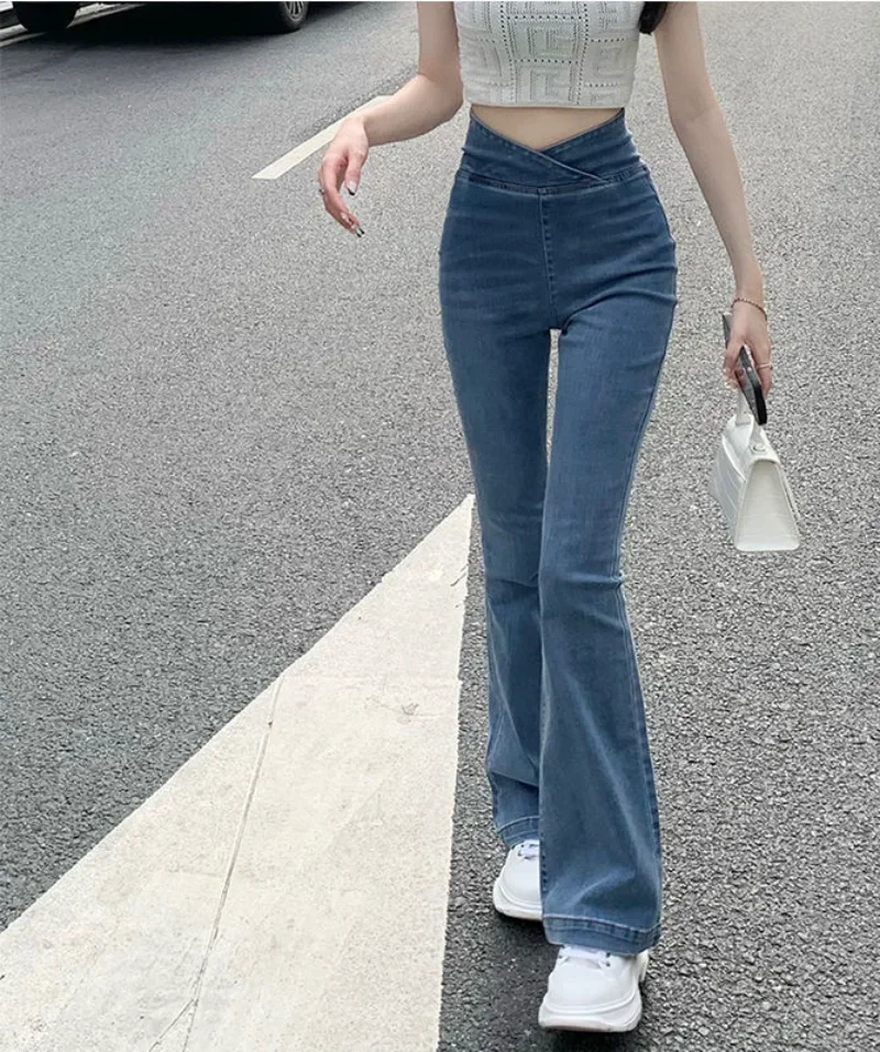 

Women's Jeans Bell Bottom Trousers Slim Fit Pants for Women Skinny Flared High Waist Shot Blue Flare Harajuku Fashion Retro E398