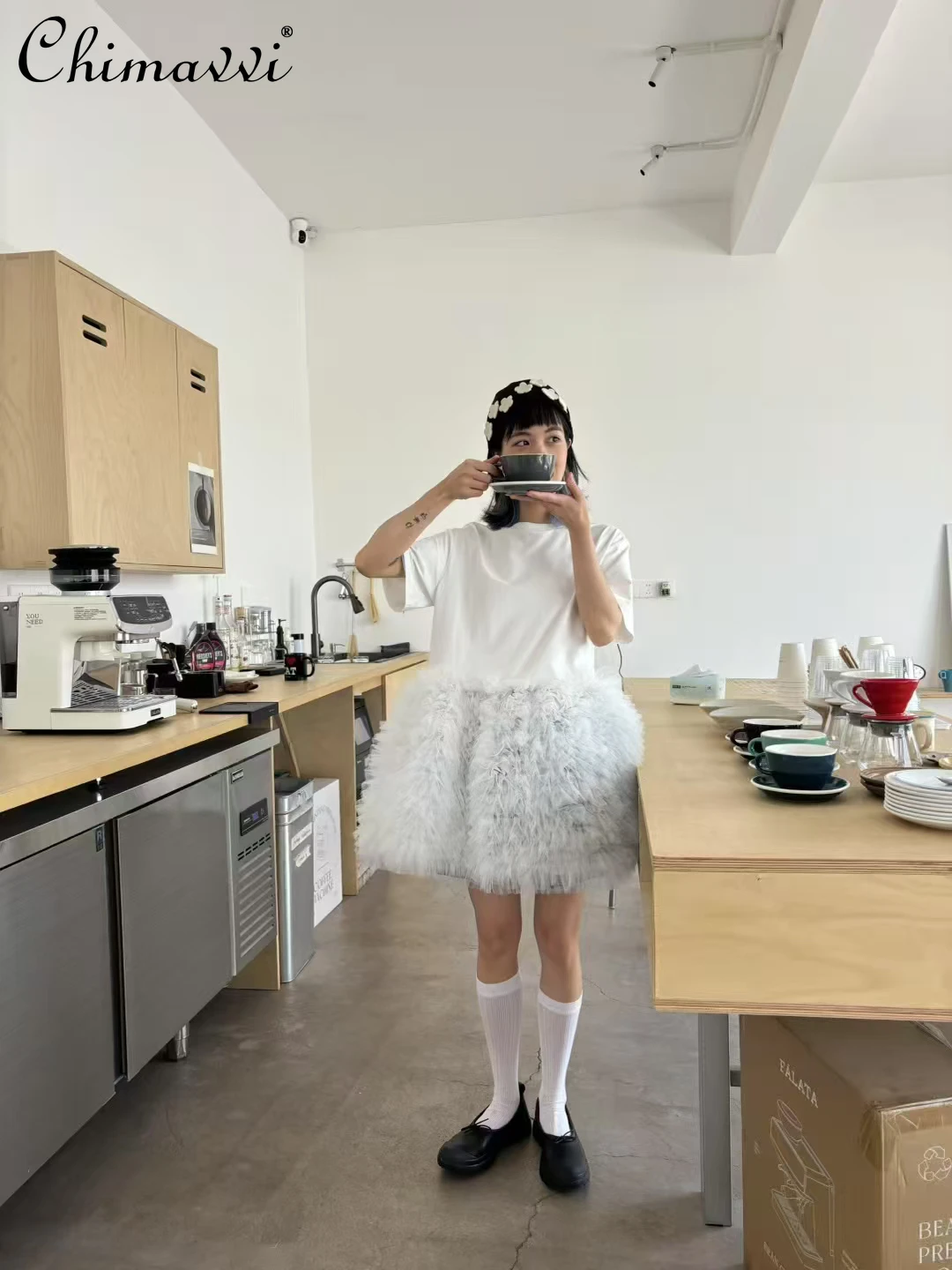 

Sweet Super Fairy Princess Loose T-shirt Dress Summer New High-end Fashion Crew Neck Elegant Party Cute Layered Pleated Dress