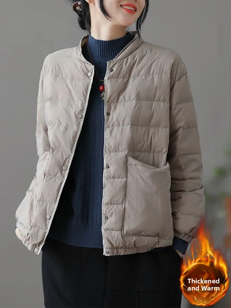

Women's Thiened Warm Stand Collar down Cotton Jaet Large Size Lightweight Padded Coat Outerwear Long Sve Regular Fit