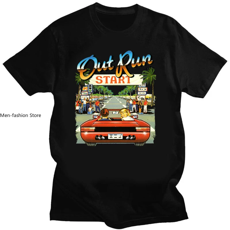 Japanese Arcade Racing Video Game Out Run T Shirt Men Cotton Short Sleeve Vintage 80s Console Gaming T-shirt OutRun Tshirt