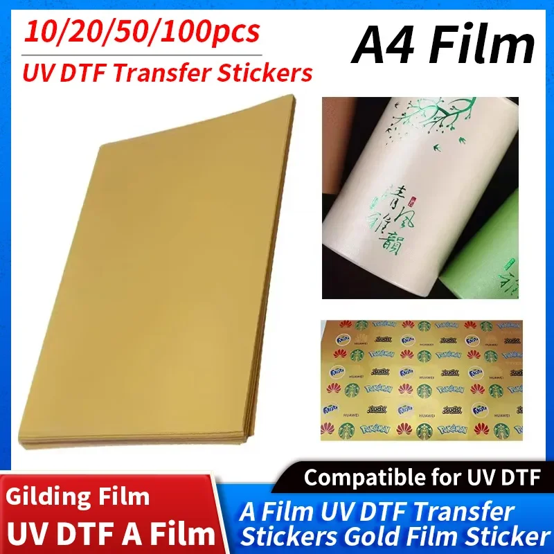 10/20/50/100pcs A4 UV DTF A Film UV DTF Transfer Stickers Gold Film Sticker for  Flatbed Printer UV Stickers A4  Film Sheets