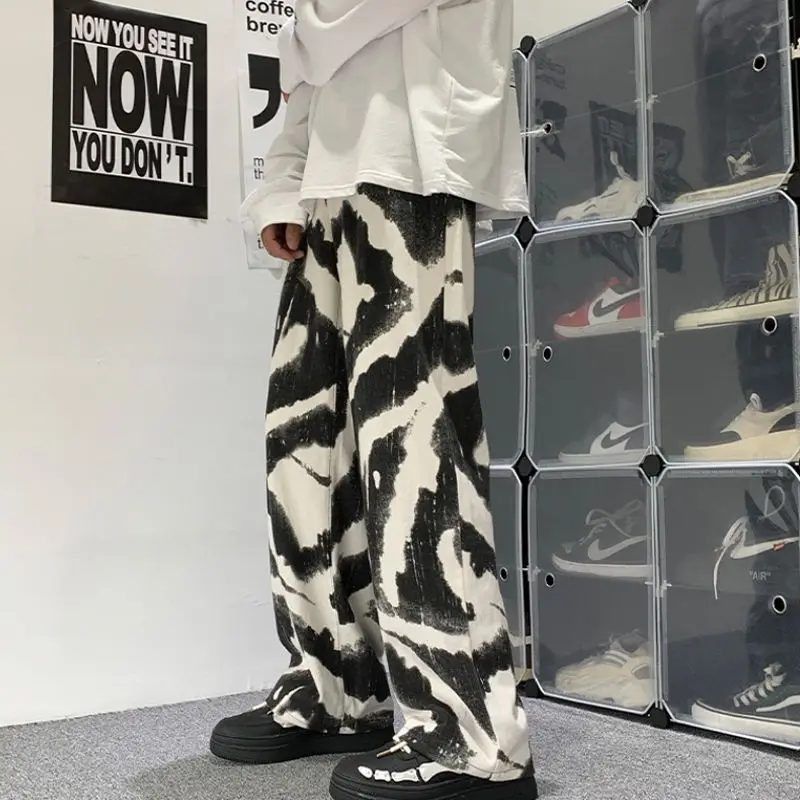 High Street Tie-Dye Casual Pants Men's and Men 2025 Summer New Loose Straight Leg Full Length Mid-waist Versatile Pants Male