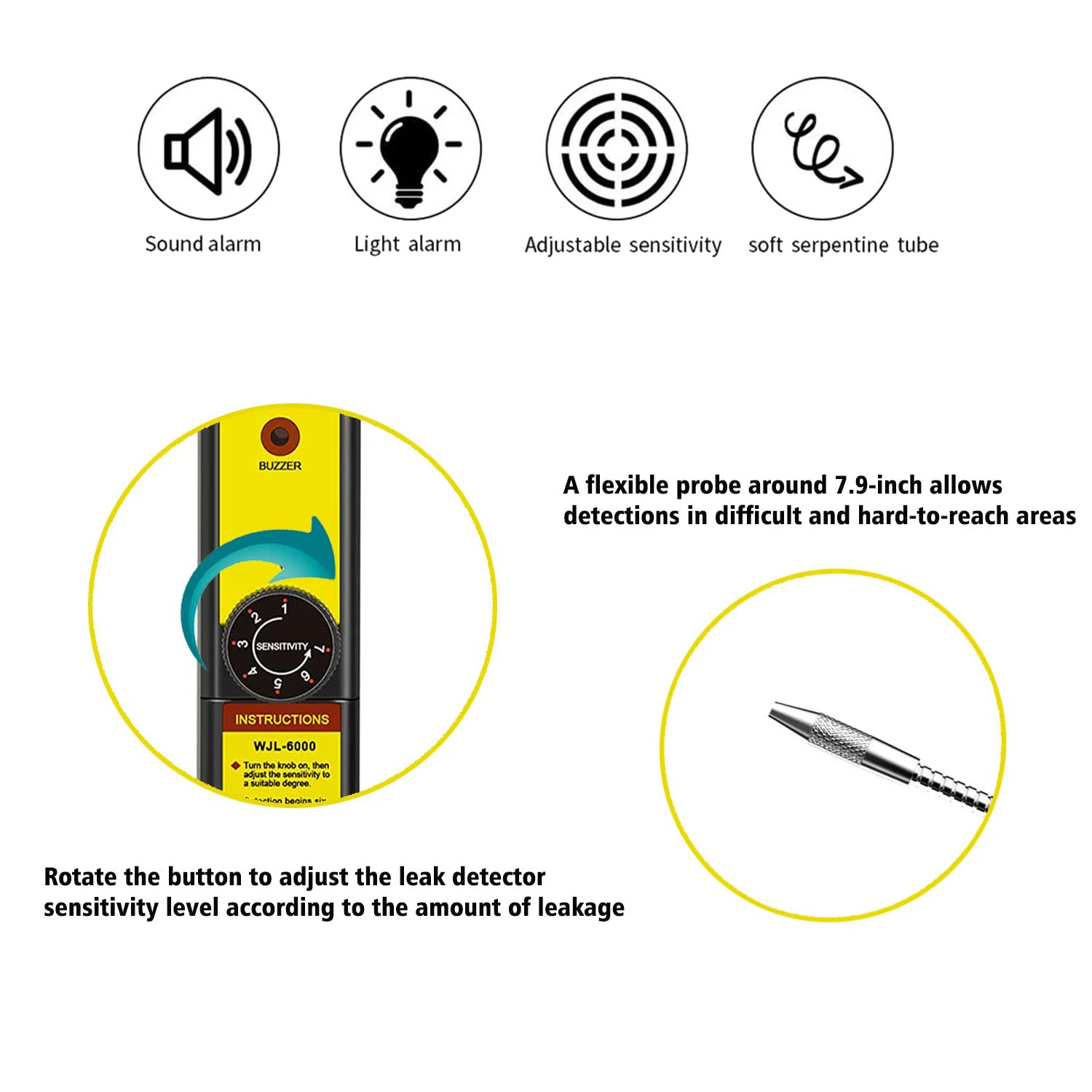 WJL-6000 Freon Leak Detector Halogen Leak Detector Refrigerant Gas HVAC Air Conditioner R22 R410A R134A R1234YF CFCs HCFCs HFCs