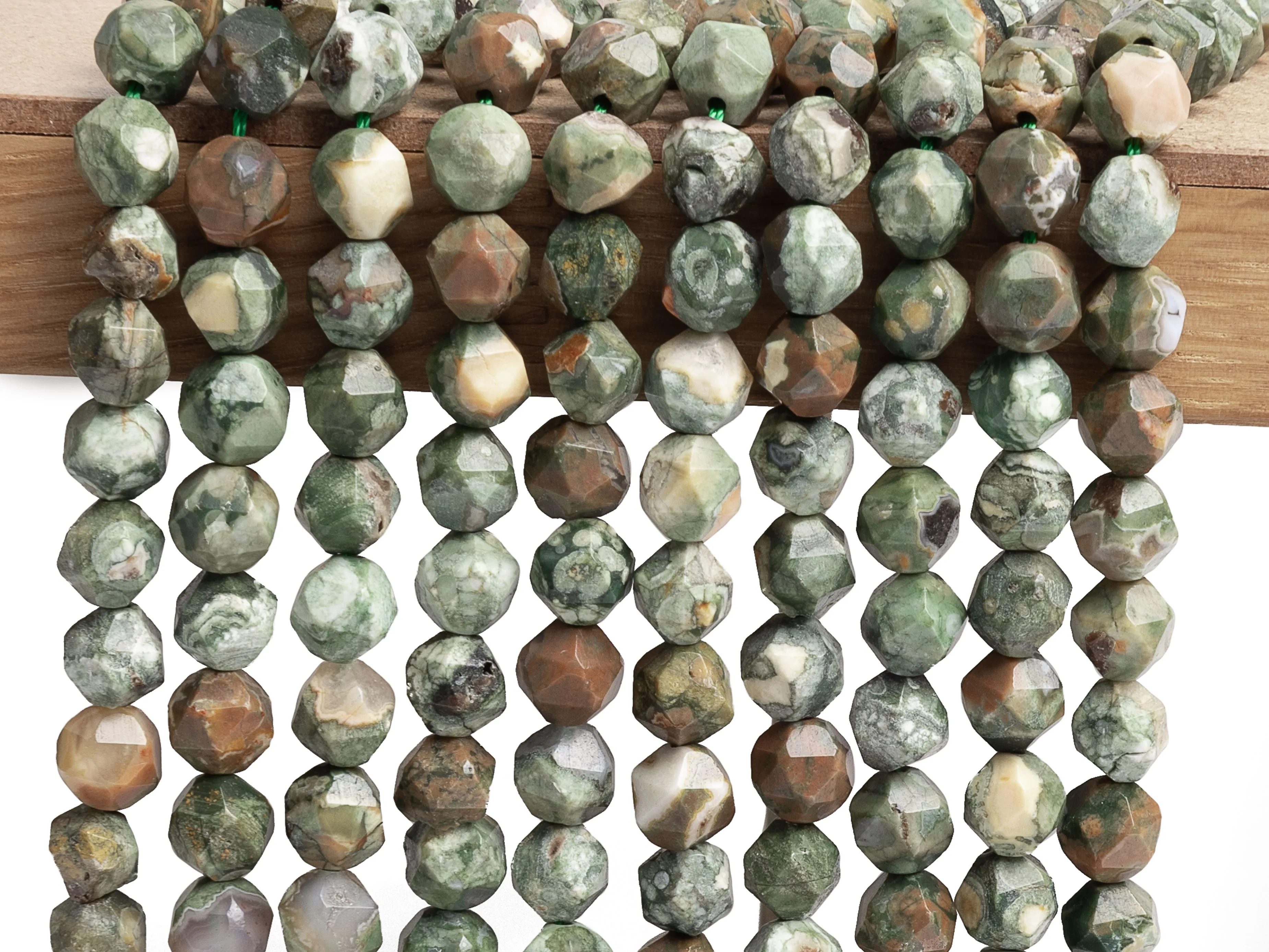 6 8 MM Rainforest Rhyolite Star Cut Faceted Stone Grade AAA Genuine Natural Loose Beads DIY Handmade Bag for Jewelry Making
