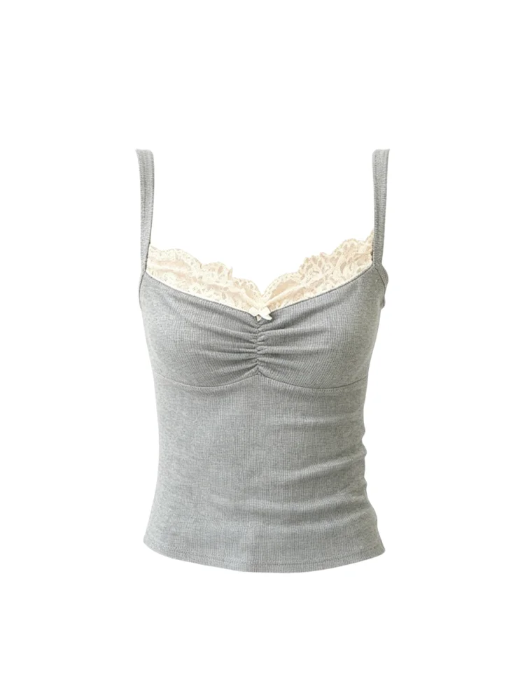 Women's Slim Fit Tank Top Lace  Knot Strap Vest 95 Cotton Summer Base Layer Outerwear Casual Comfortable Tank