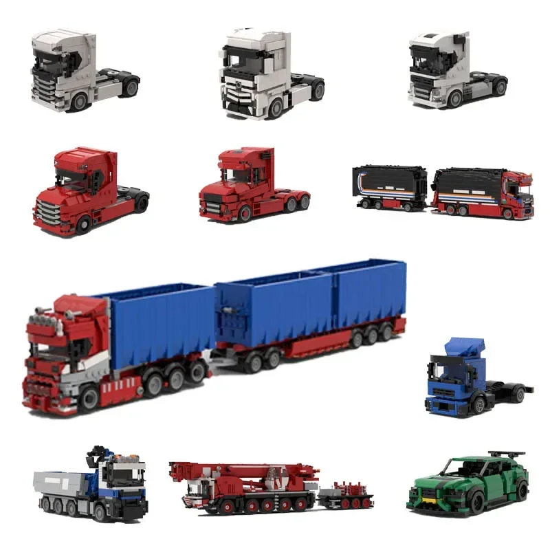 Classic 8 Grid Cars Mechanical Crane Truck Head Truck Trailer Tail R650 V8 Car Building Block Toys Children\'s Christmas Gifts