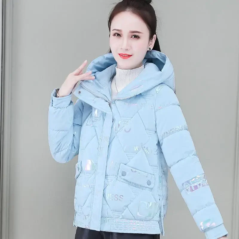 Bright Down Cotton-Padded Jacket Women's Short Outwear 2024 Autumn Winter New Thick Warm Parka Fashion Loose Hooded Cotton Coat