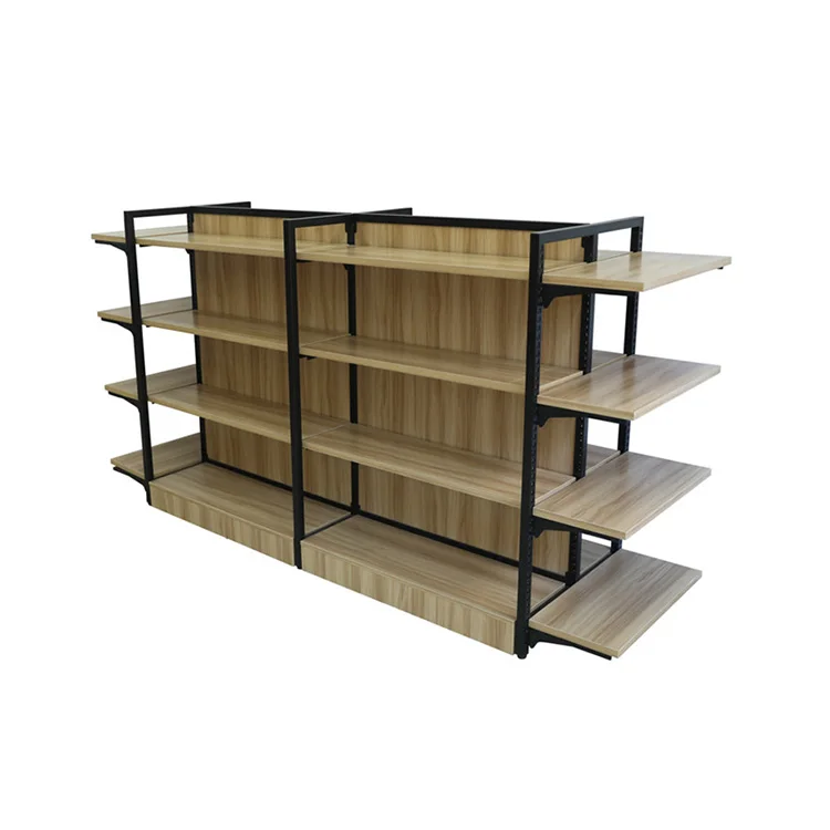 Hot Selling Wooden Shelf Double Side Supermarket Wooden Retail Display Racks