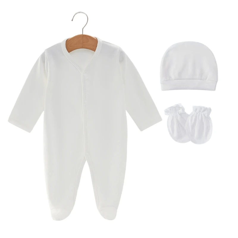 Essential Newborn Set Baby Romper Bonnet & Mittens Baby First Outfit Set 3pcs