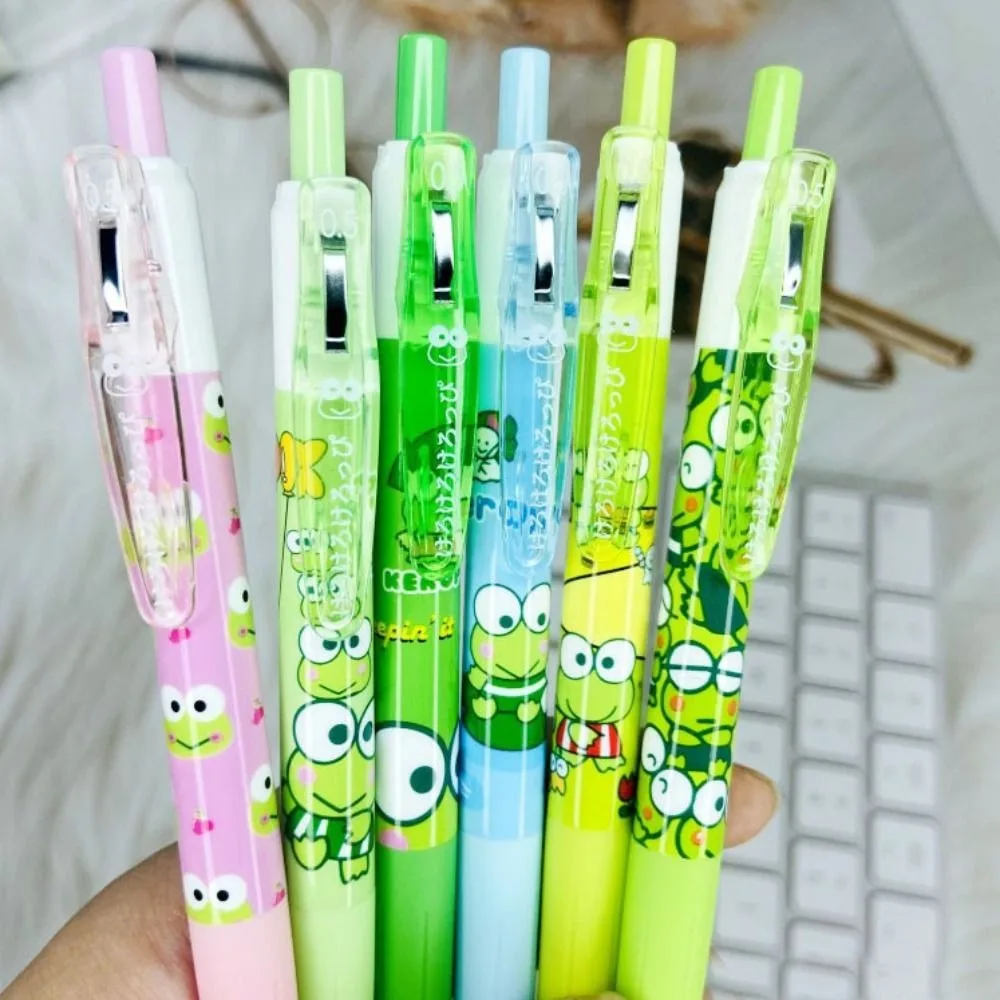 6Pcs/Set Kawaii Keroppi Gel Pens Smooth 0.5mm School Supplies Ink Pen Cute Frog Office Stationery Ballpoint Pen