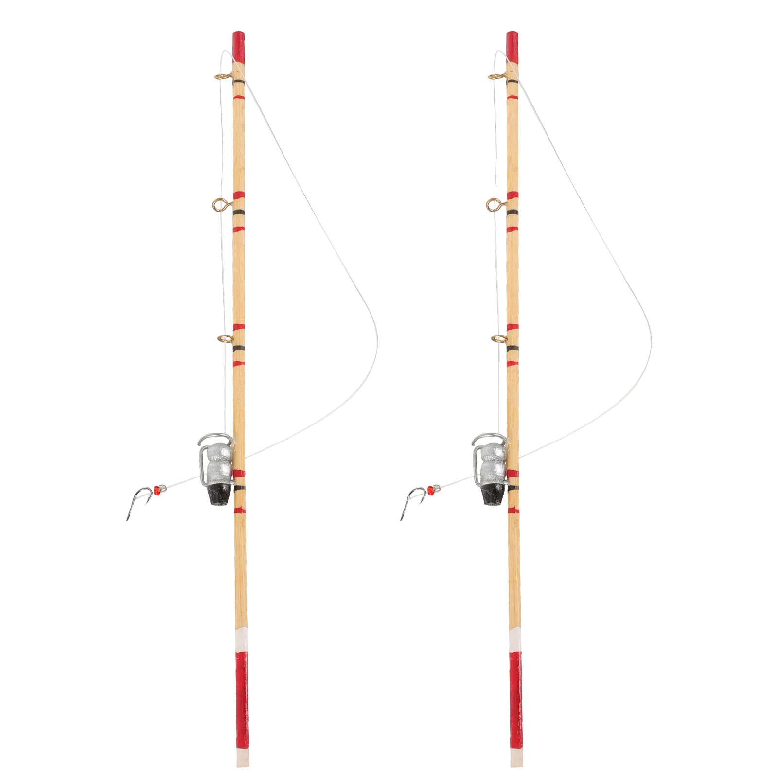 2 Pcs Furniture Miniature Food Model Travel Fishing Pole Pekven Rod Alloy Simulation Models