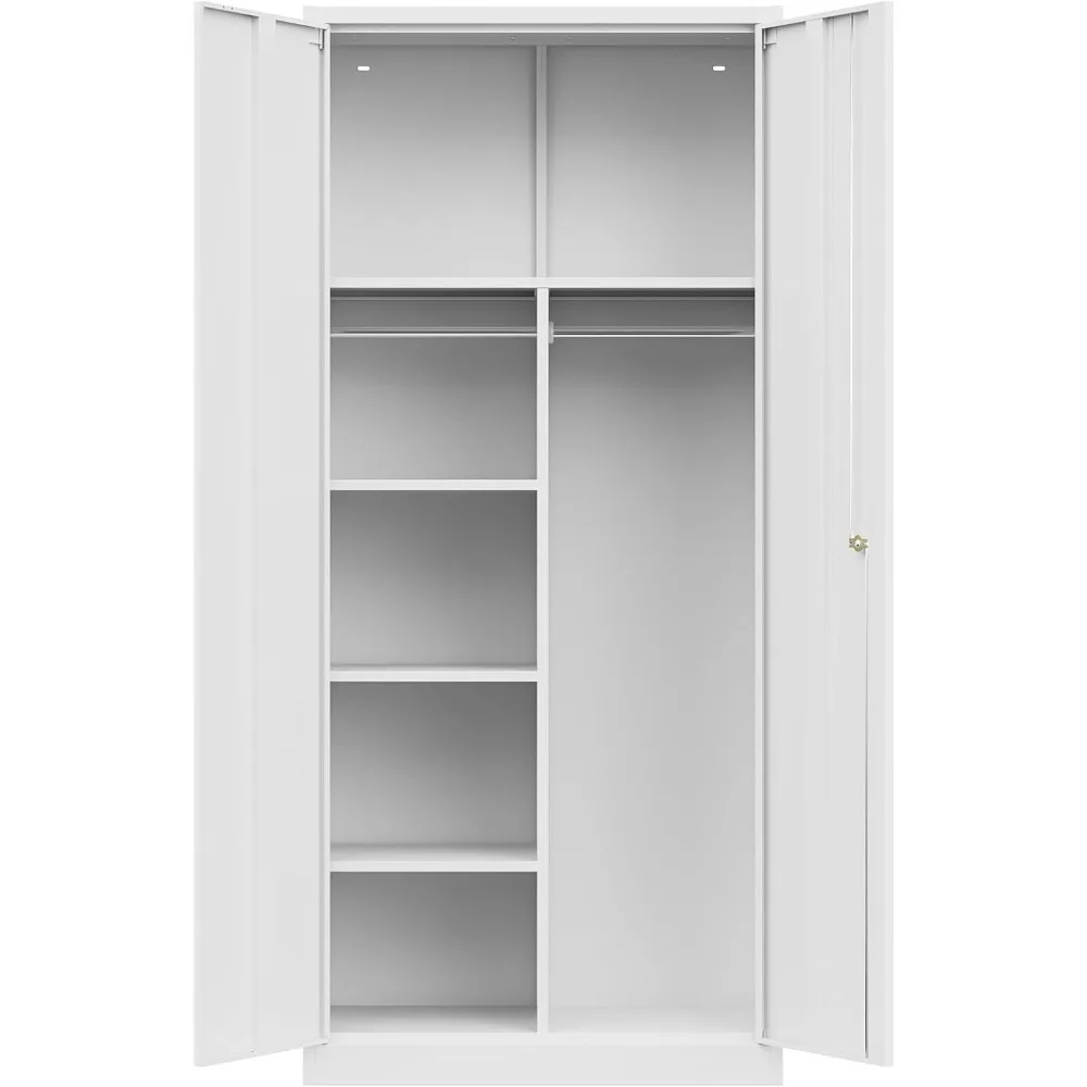 

Metal Locking Storage Cabinet with 2 Doors and Adjustbale Shelves,Steel Wardrobe Storage Locker Organizer for Hanging with Lock,